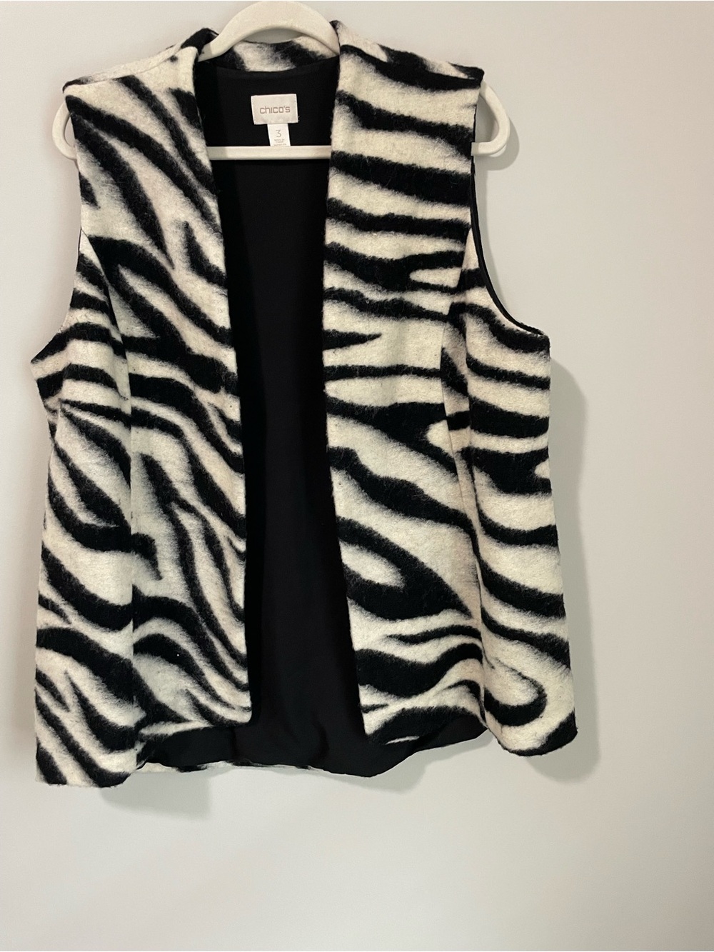 Chico's Black and White Zebra Print Faux Fur Vest